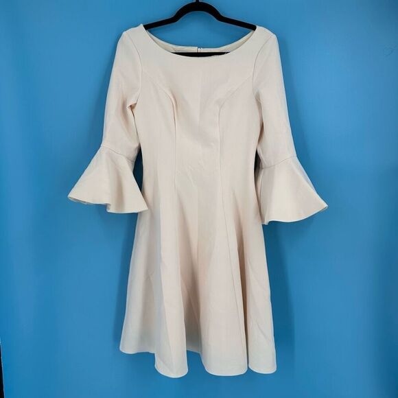 Metisu‎ Women's Bell Sleeve Boat Neck Lined Satin Sheath Dress Cream Size Medium - Picture 11 of 11